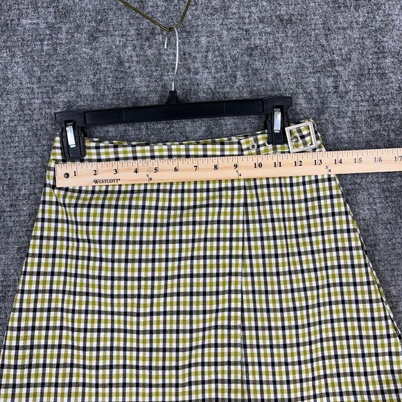 John Galt Skirt Womens Extra Small Green Plaid Stretch Wrap Buckle Mini Short - Picture 8 of 10